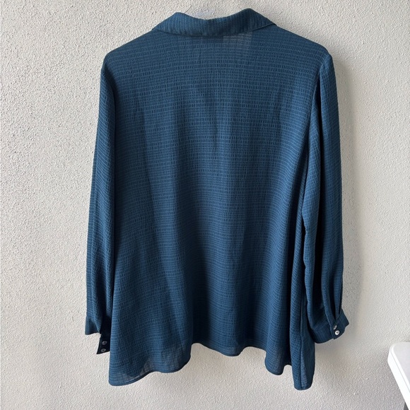 LOGO Lori Goldstein Long Sleeve Asymmetrical Teal Large Oversized Pockets Button - Picture 2 of 12